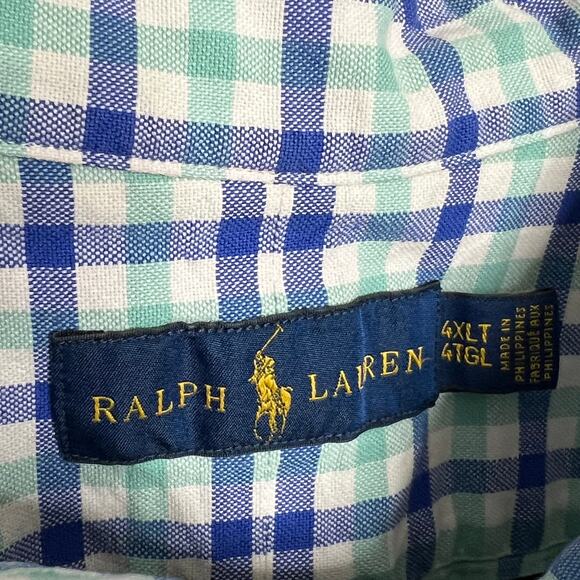 Ralph Lauren Blue White Plaid Button Down Size 4X Tall - Picture 3 of 8